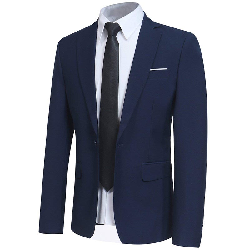 YFFUSHI Men's 3 Piece Suit Sets Slim Fit One Button Blazer with Vest & Pants, Professional Business Wedding Suits Navy - Image 2